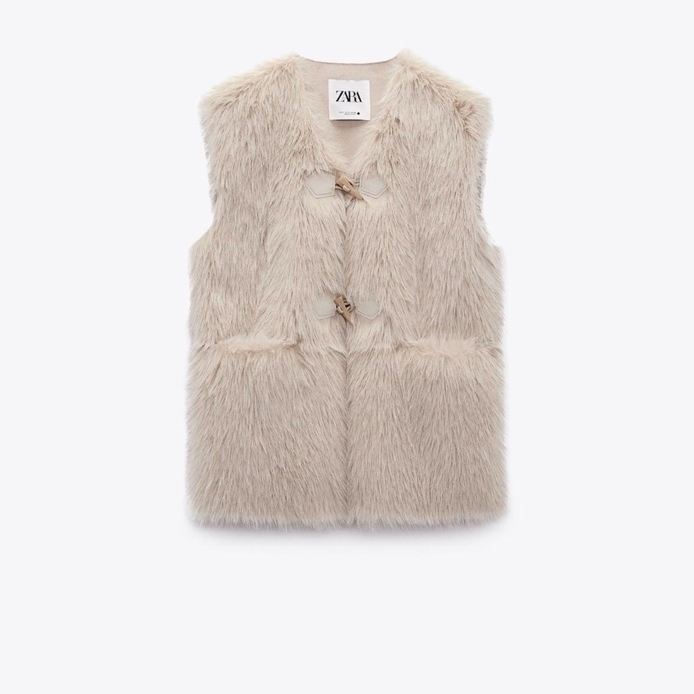 Zara Light Taupe Faux Fur Vest with Toggle Closures